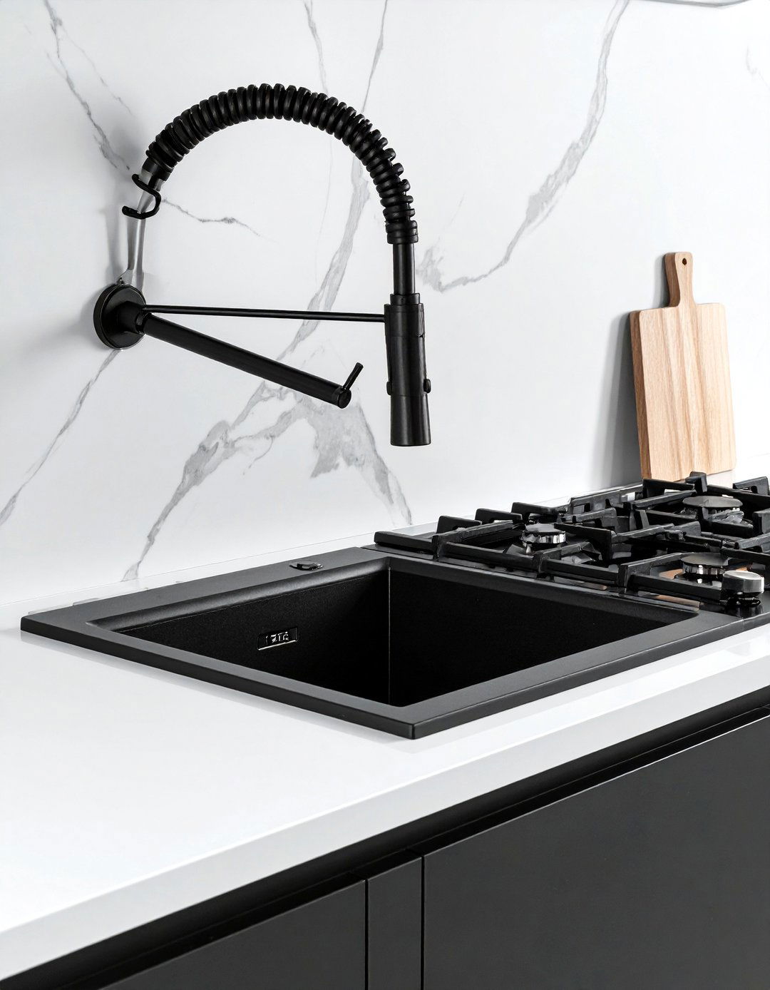 Black Pot Filler - 30 black kitchen accessories ideas