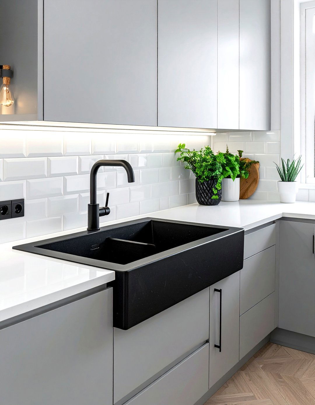 Black Quartz Double Sink - 30 double bowl sink kitchen ideas