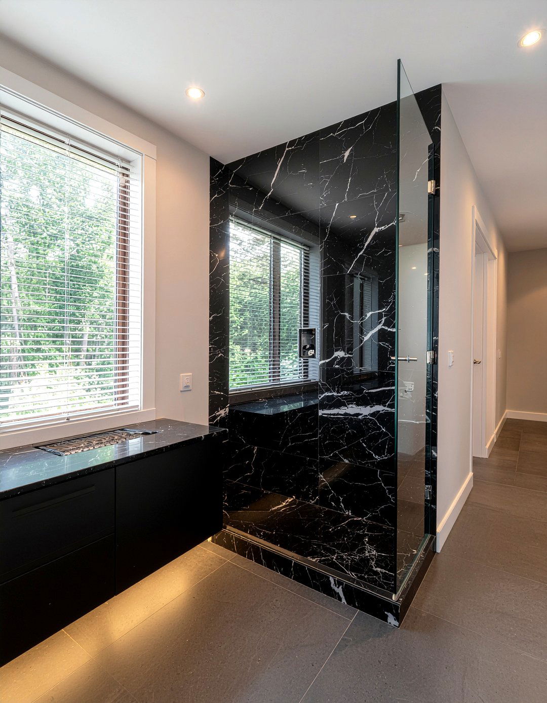 Black Quartz Shower Wall - 30 quartz bathroom ideas