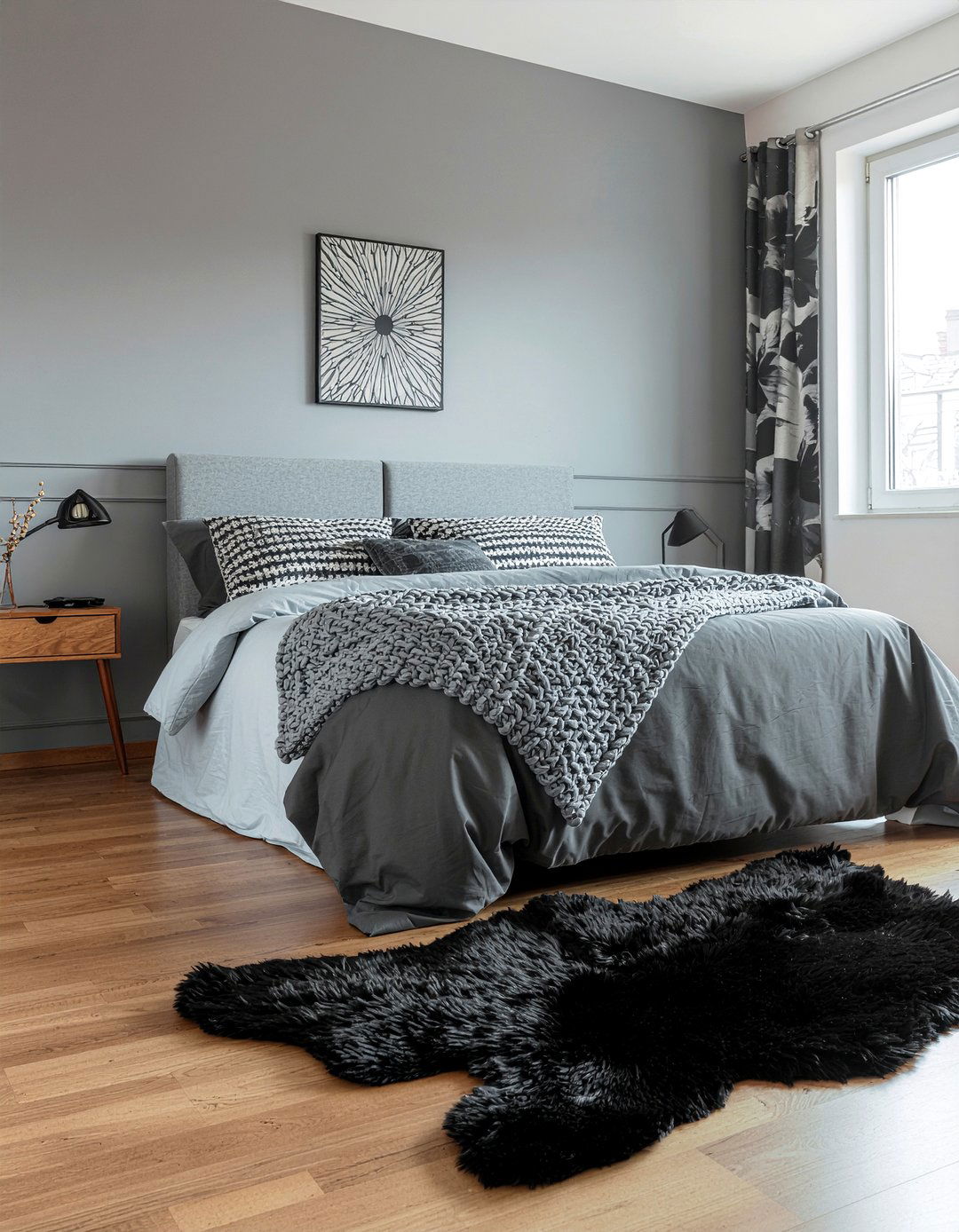 Black Sheepskin Rug - 30 sheepskin bedroom ideas