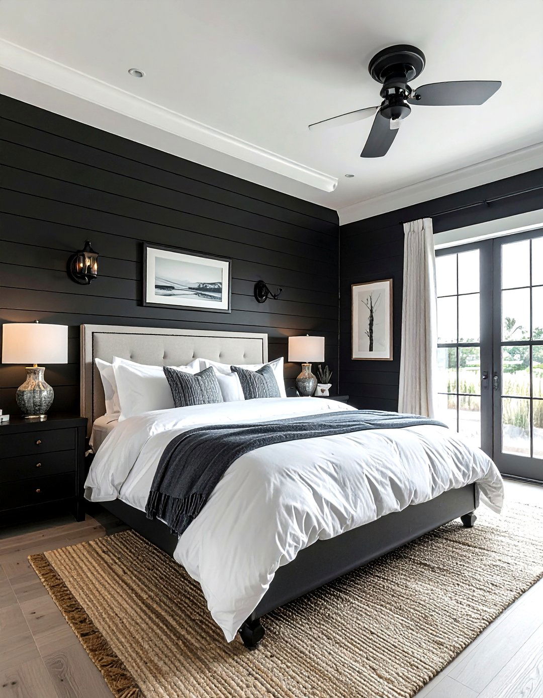Black Shiplap Coastal Guest - 30 coastal black bedroom ideas