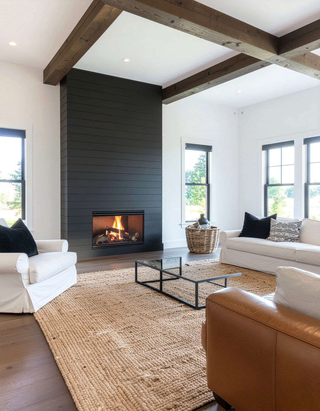 Black Shiplap Fireplace Wall - 30 living room linear fireplace ideas