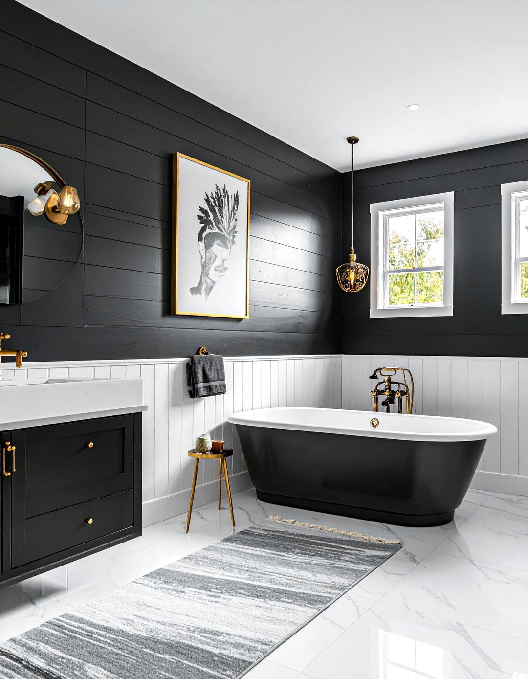 Black Shiplap Gold Accents - 30 black and gold bathroom ideas