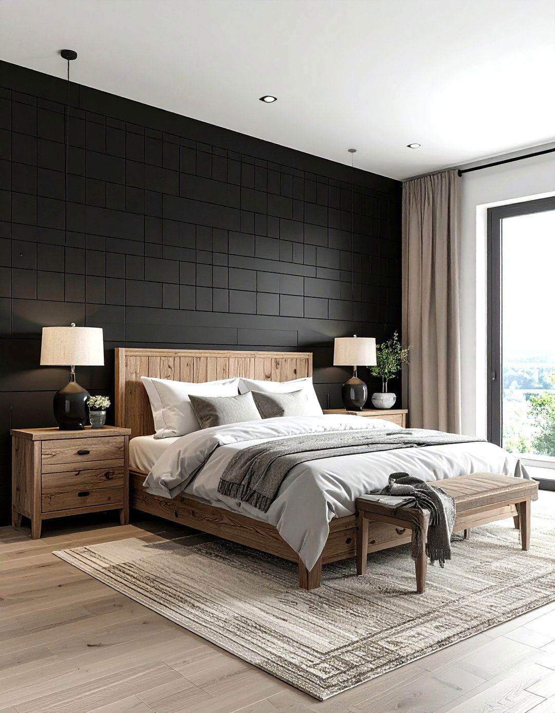 Black Shiplap Wall - 30 black bedroom design ideas