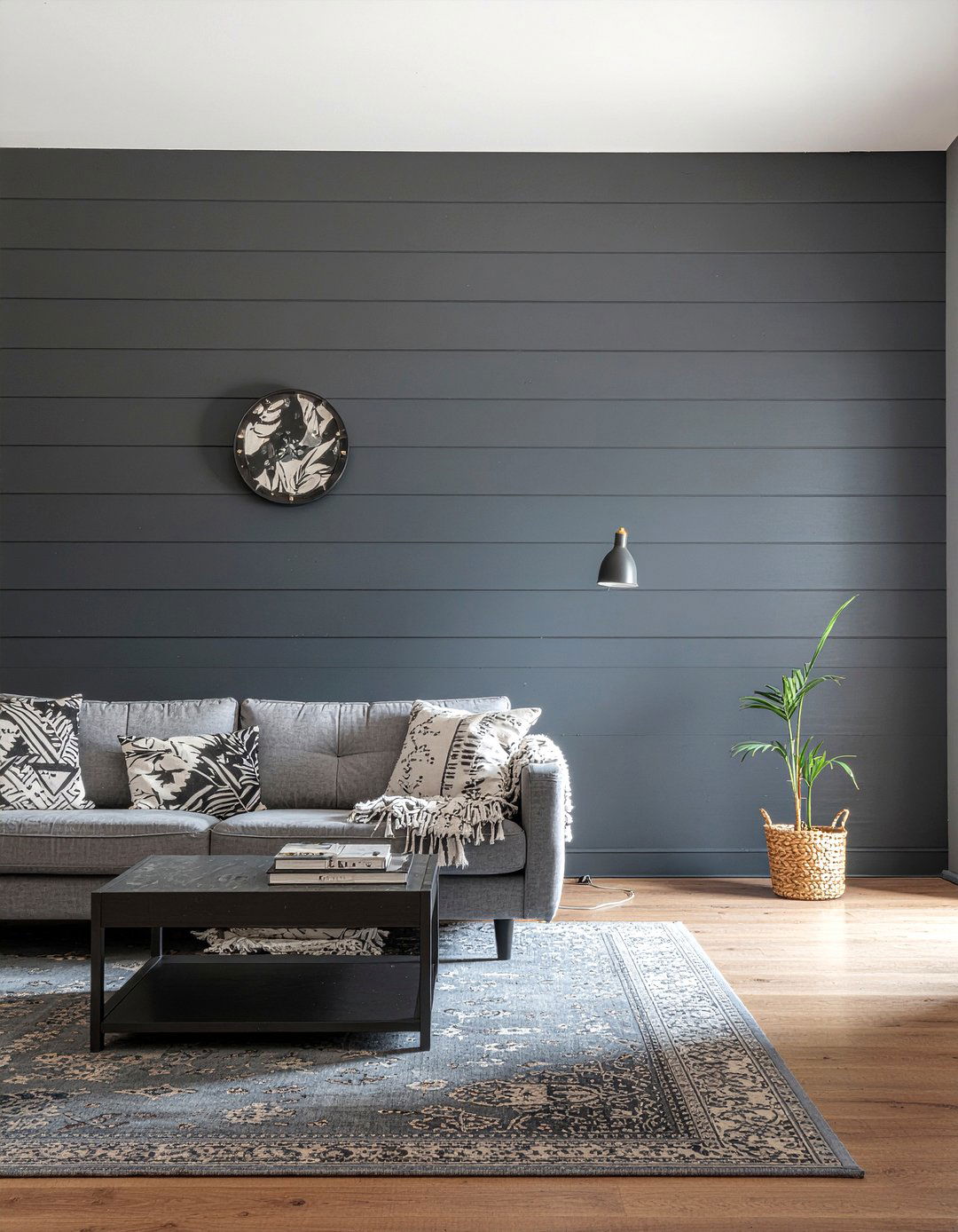 Black Shiplap Wall - 30 all black living room ideas