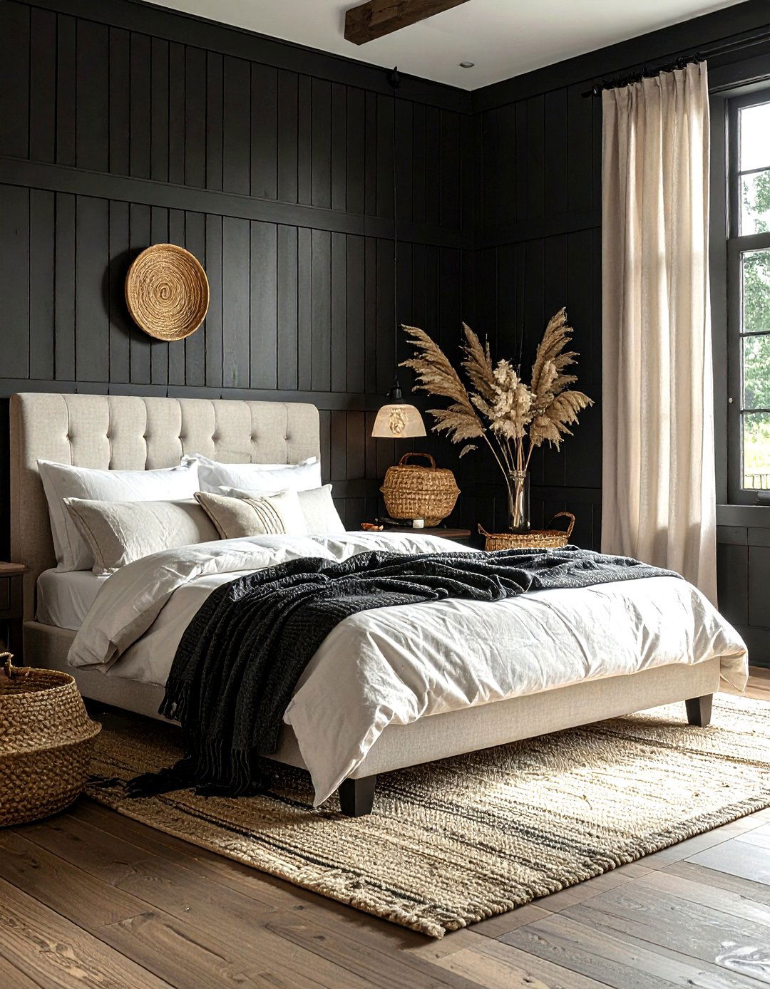 Black Shiplap Walls - 30 dark black bedroom ideas