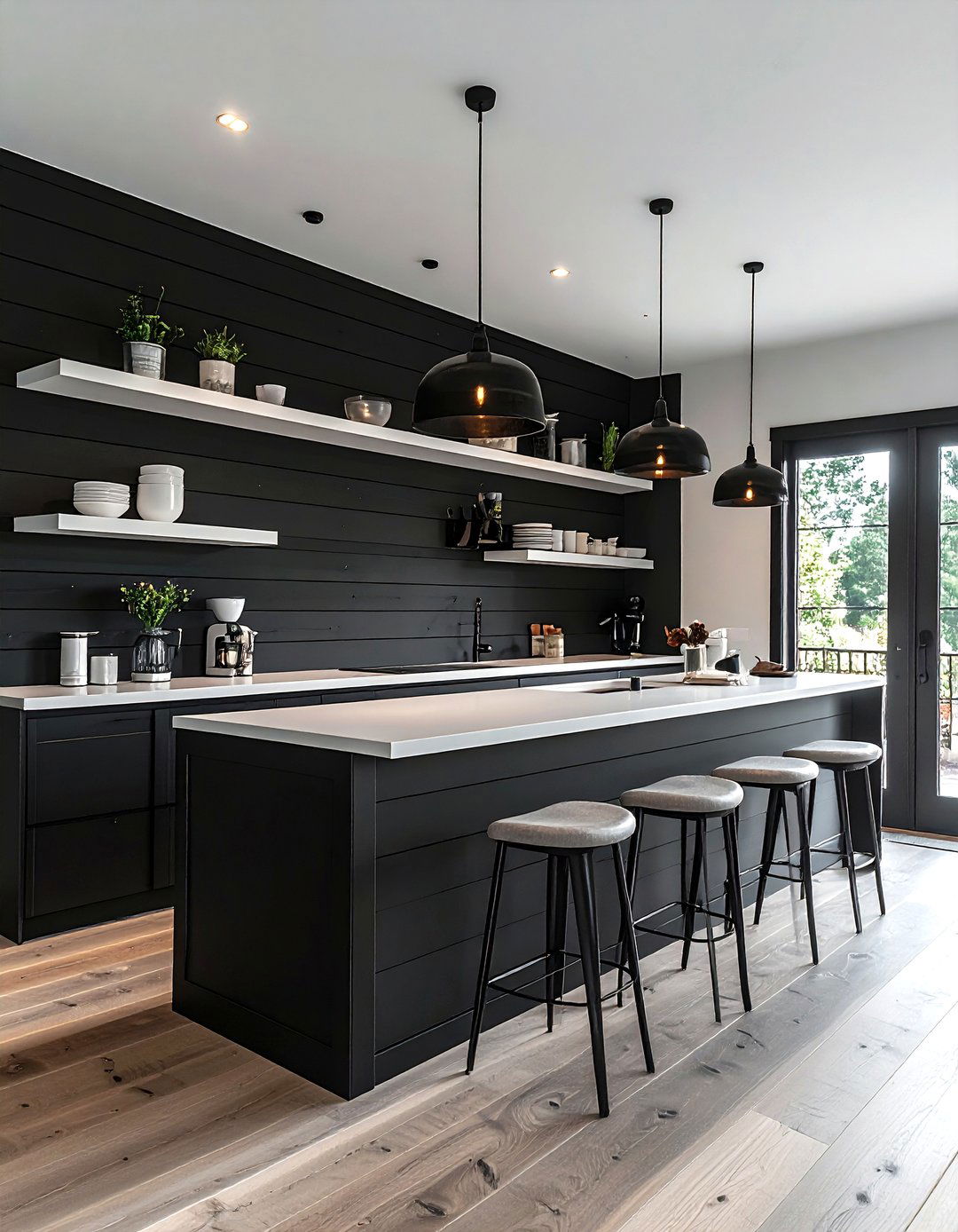 Black Shiplap - 30 black accent kitchen ideas