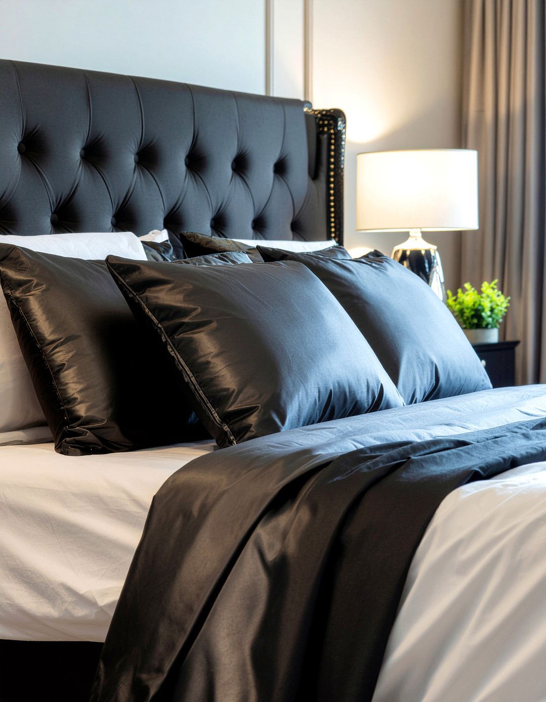Black Silk Pillows - 30 dark bedroom ideas