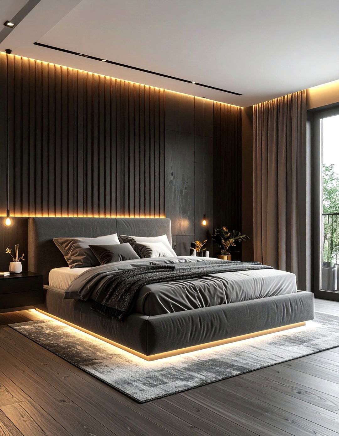 Black Slat Wall - 30 contemporary black bedroom ideas