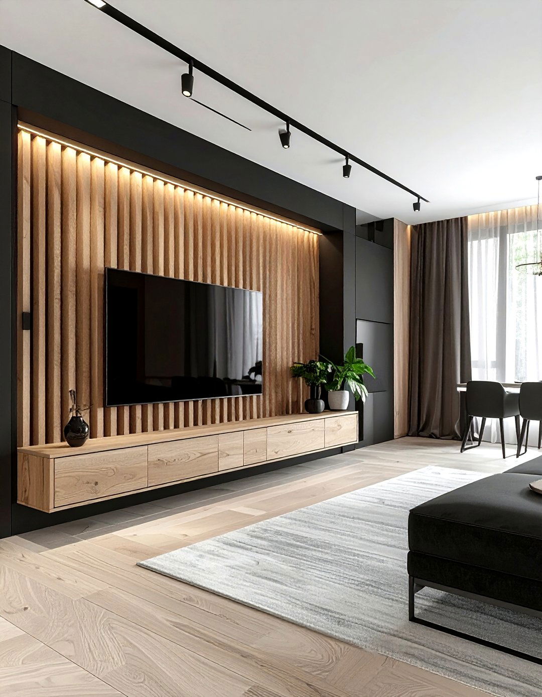 Black Slat Wall Feature - 30 wall paneling ideas