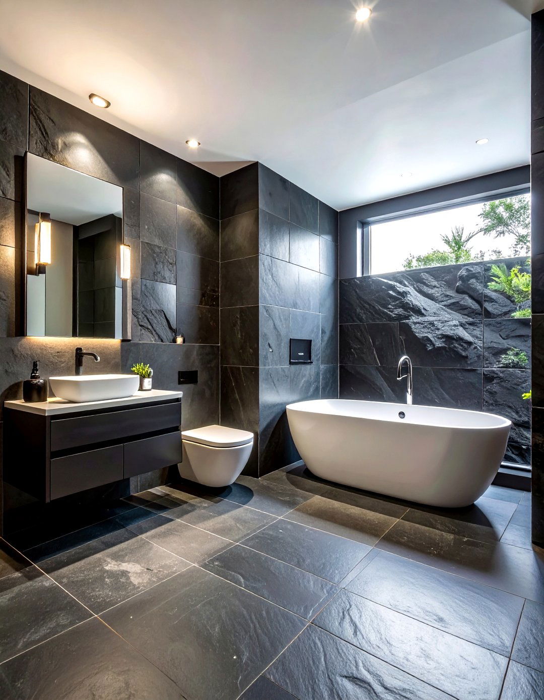 Black Slate Bathroom - 30 dark black bathroom ideas