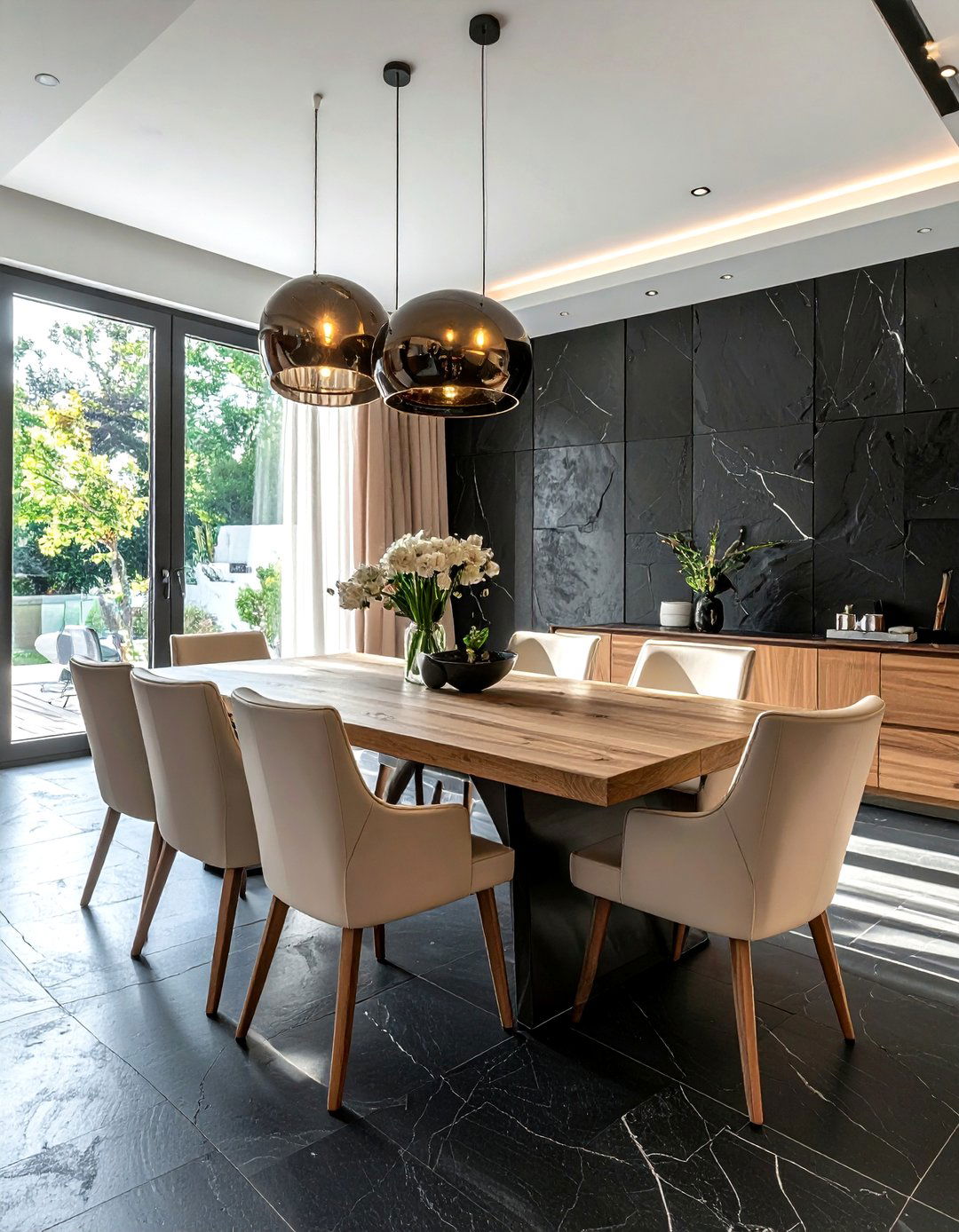 Black Slate Tile - 30 dining room flooring ideas