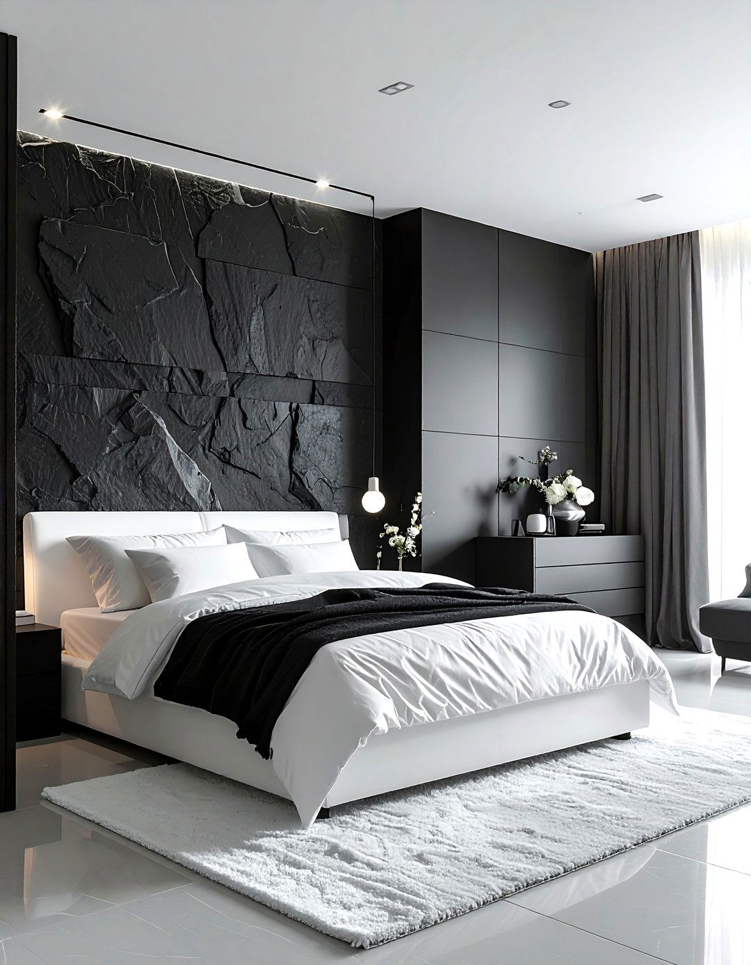 Black Slate Wall - 30 bedroom backsplash ideas