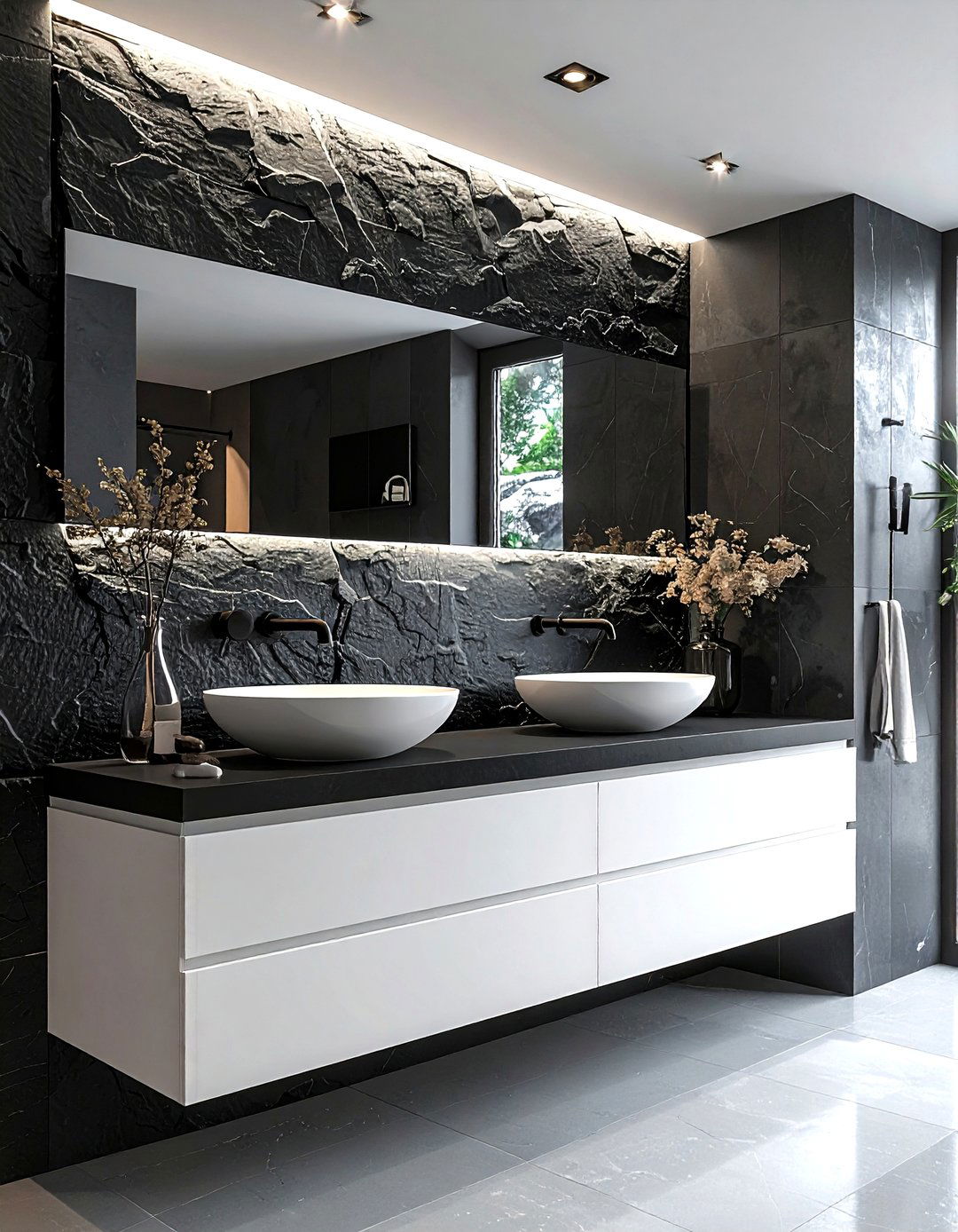 Black Slate - 30 bathroom backsplash ideas