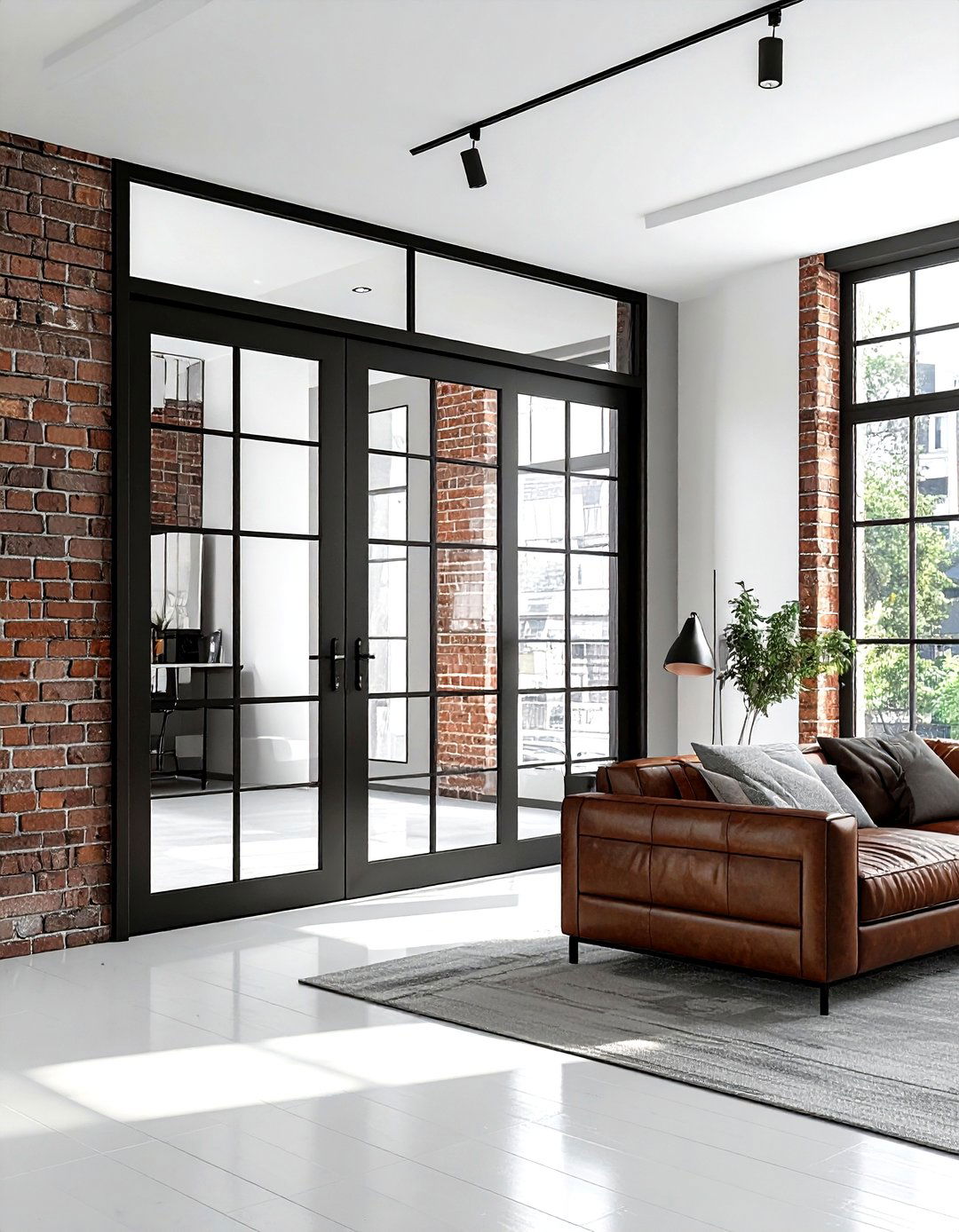 Black Steel Frame Door - 30 living room door ideas