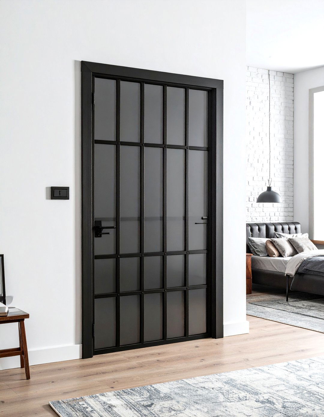 Black Steel Frame Door - 30 bedroom door ideas