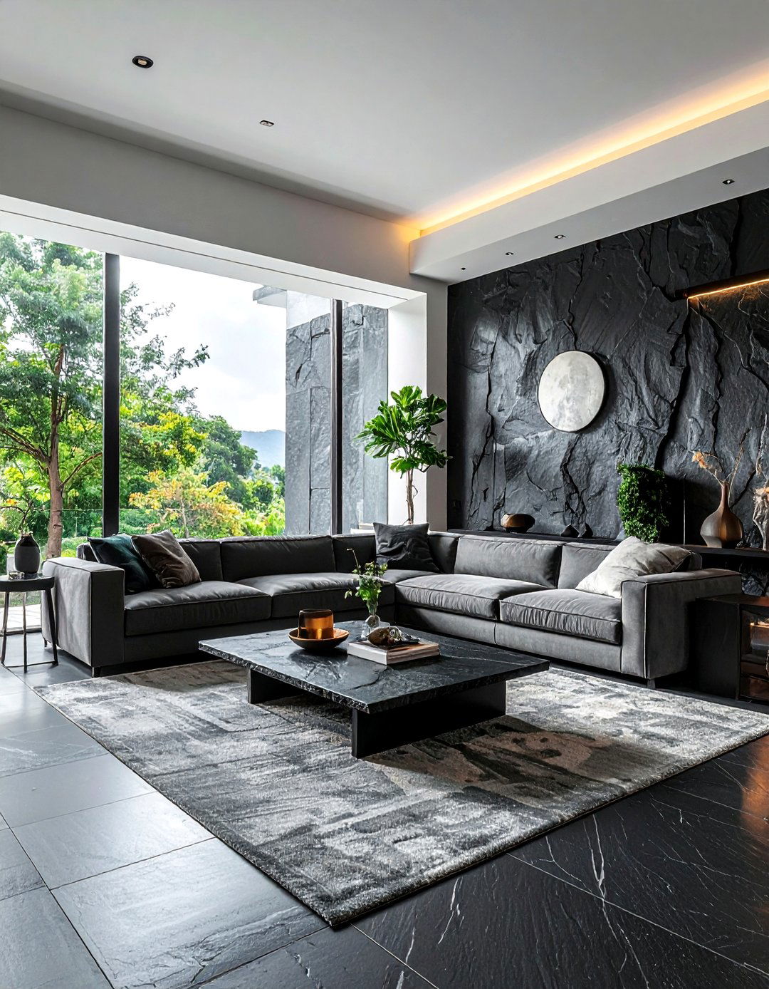 Black Stone And Slate Living Room - 30 black living room furniture ideas