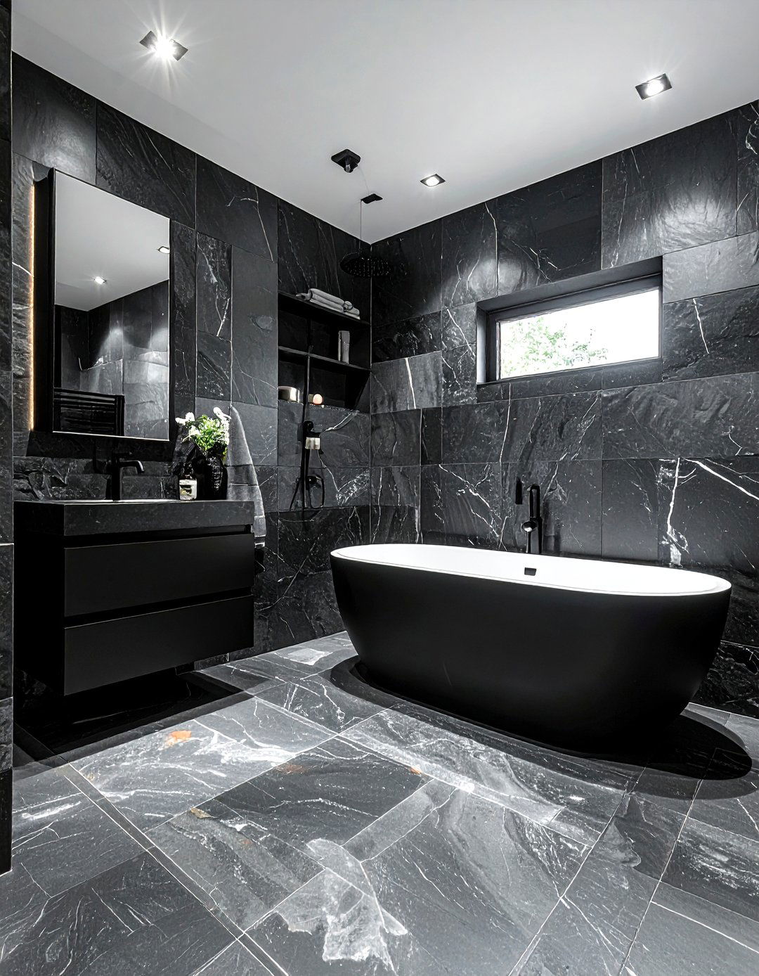 Black Stone Bathroom - 30 dark black bathroom ideas