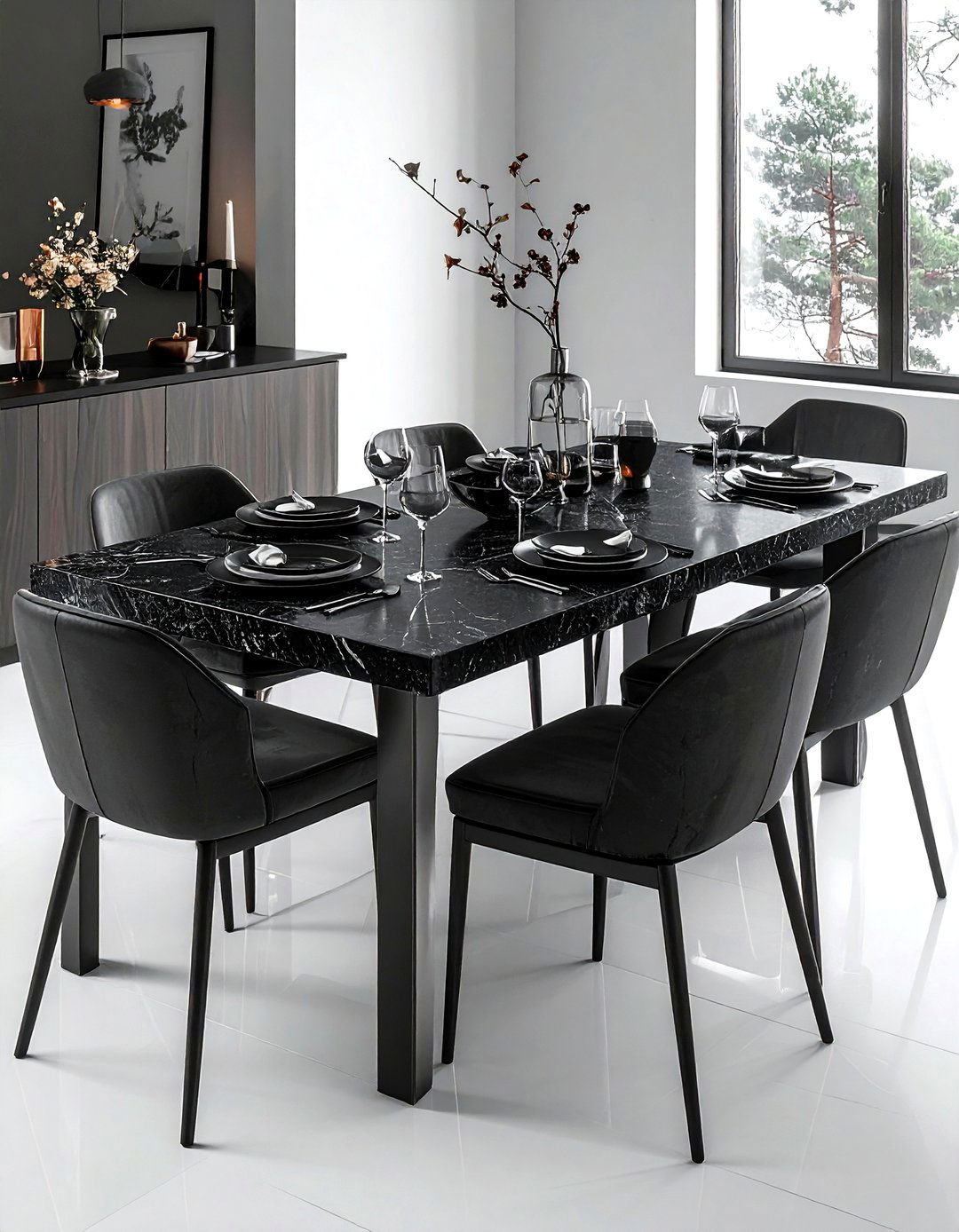 Black Stone Dining Table - 30 black accent dining room ideas