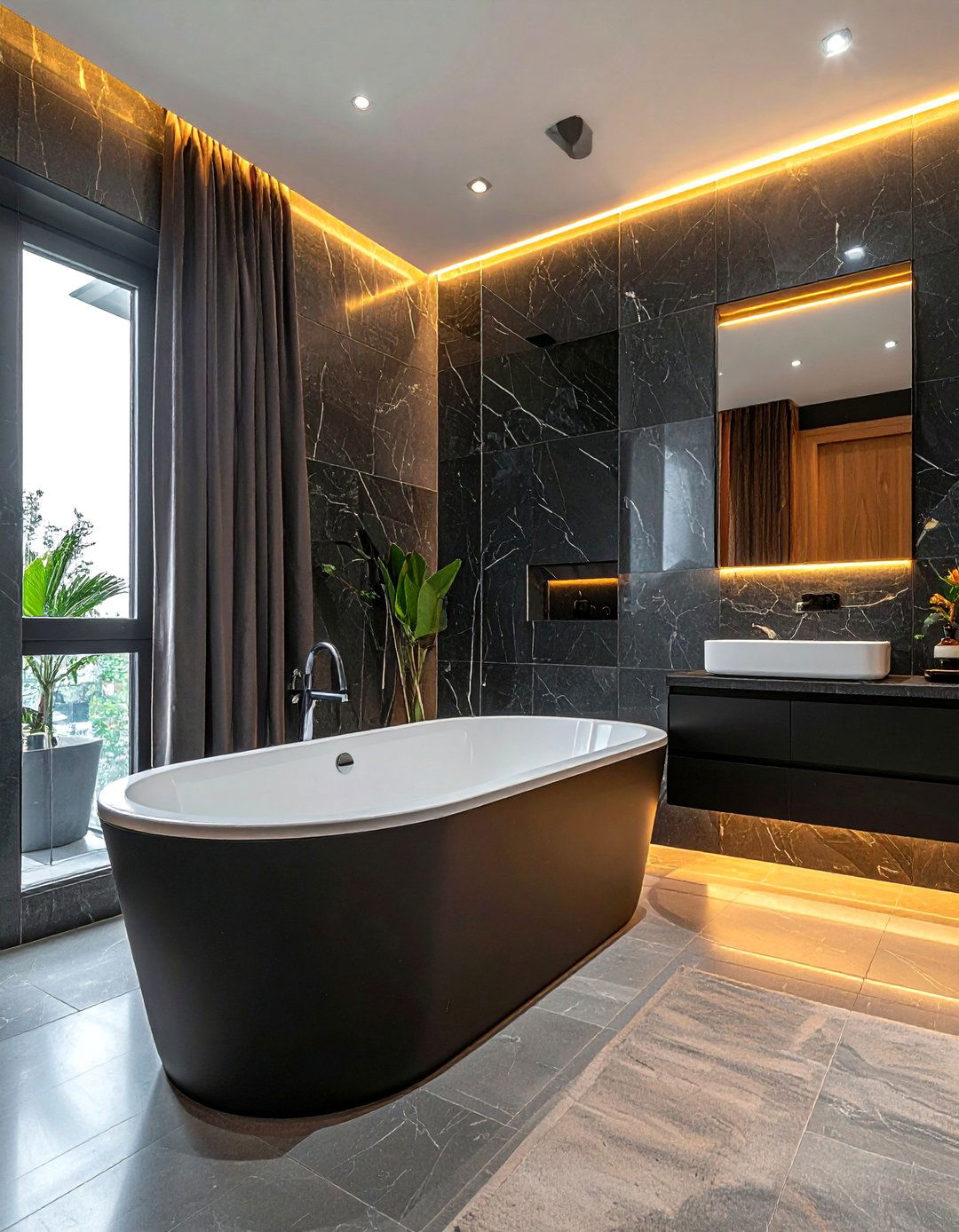 Black Stone Surround - 30 drop-in tub ideas