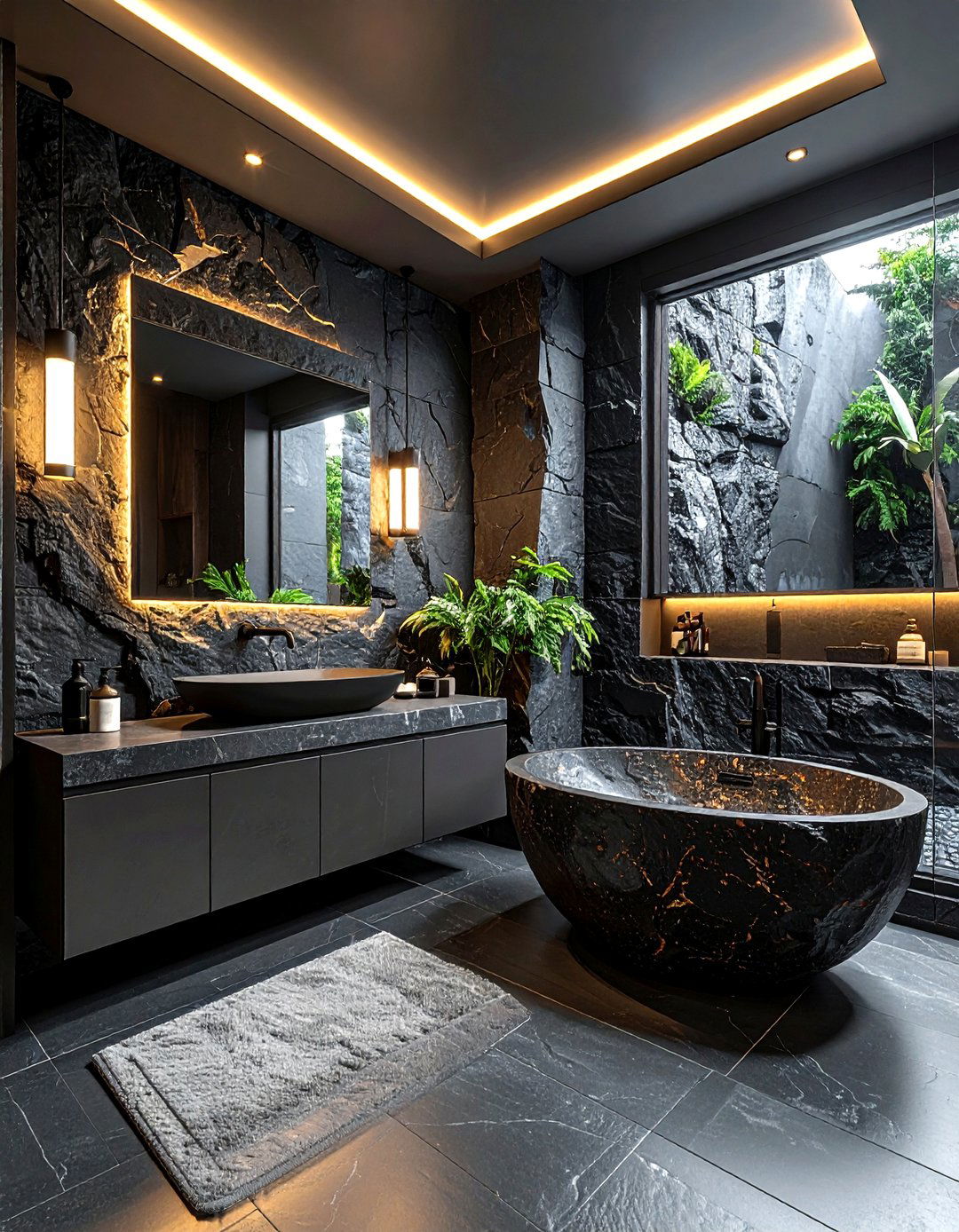 Black Stone Texture - 30 black bathroom design ideas