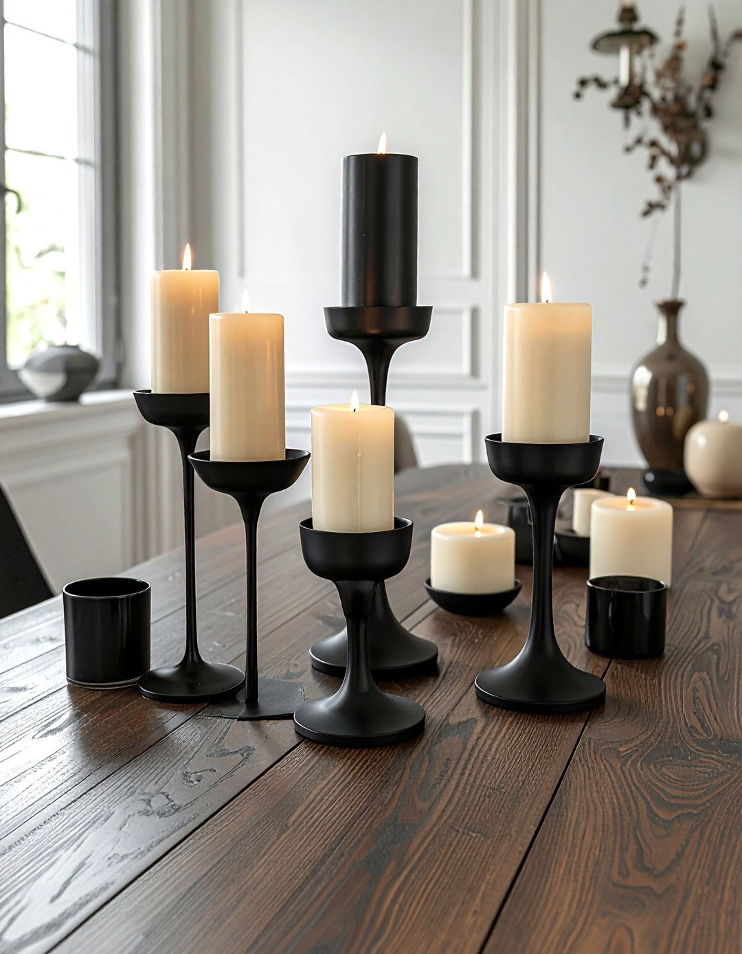Black Taper Candle Holders - 30 black dining room accessories ideas