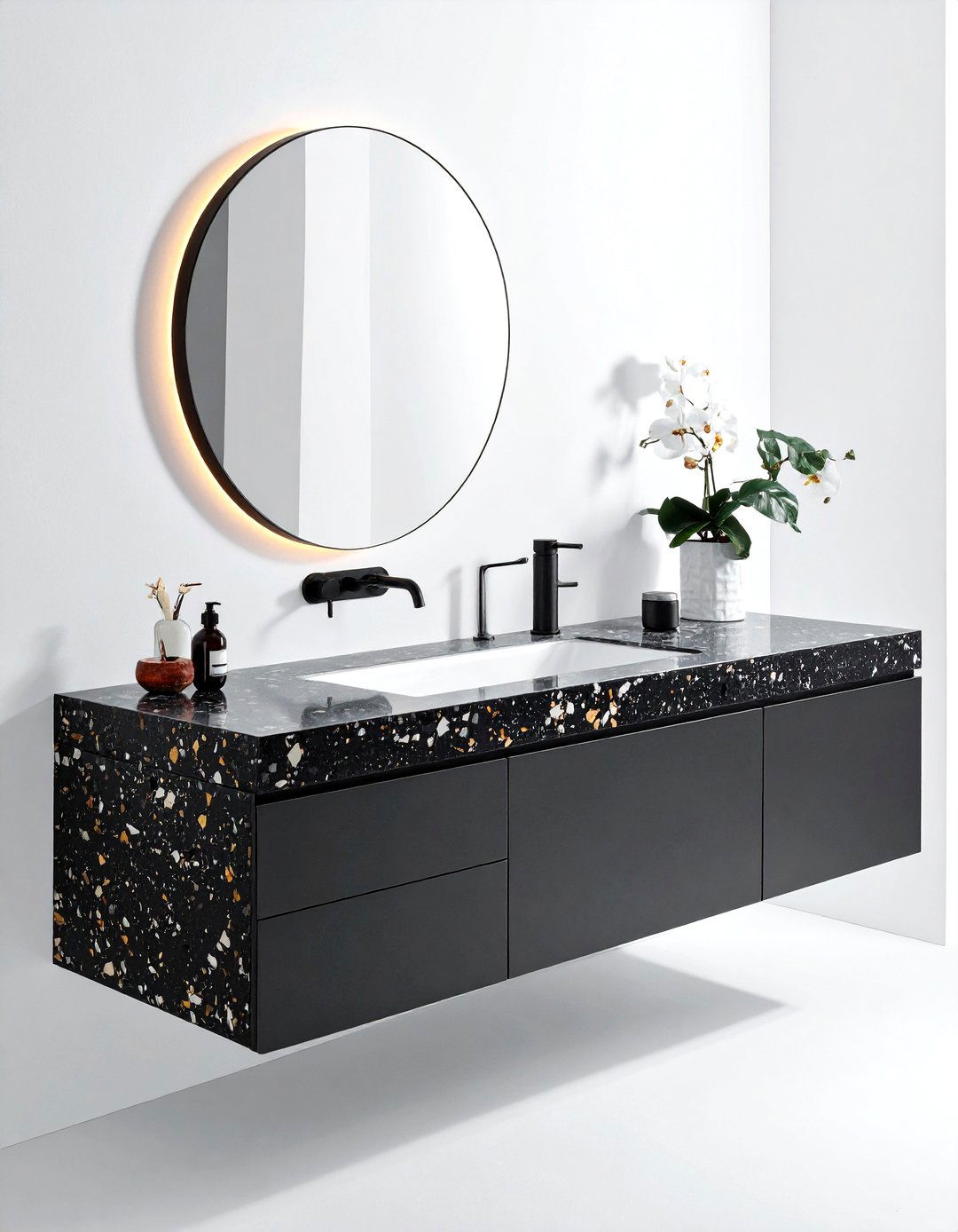 Black Terrazzo Vanity - 30 terrazzo bathroom ideas