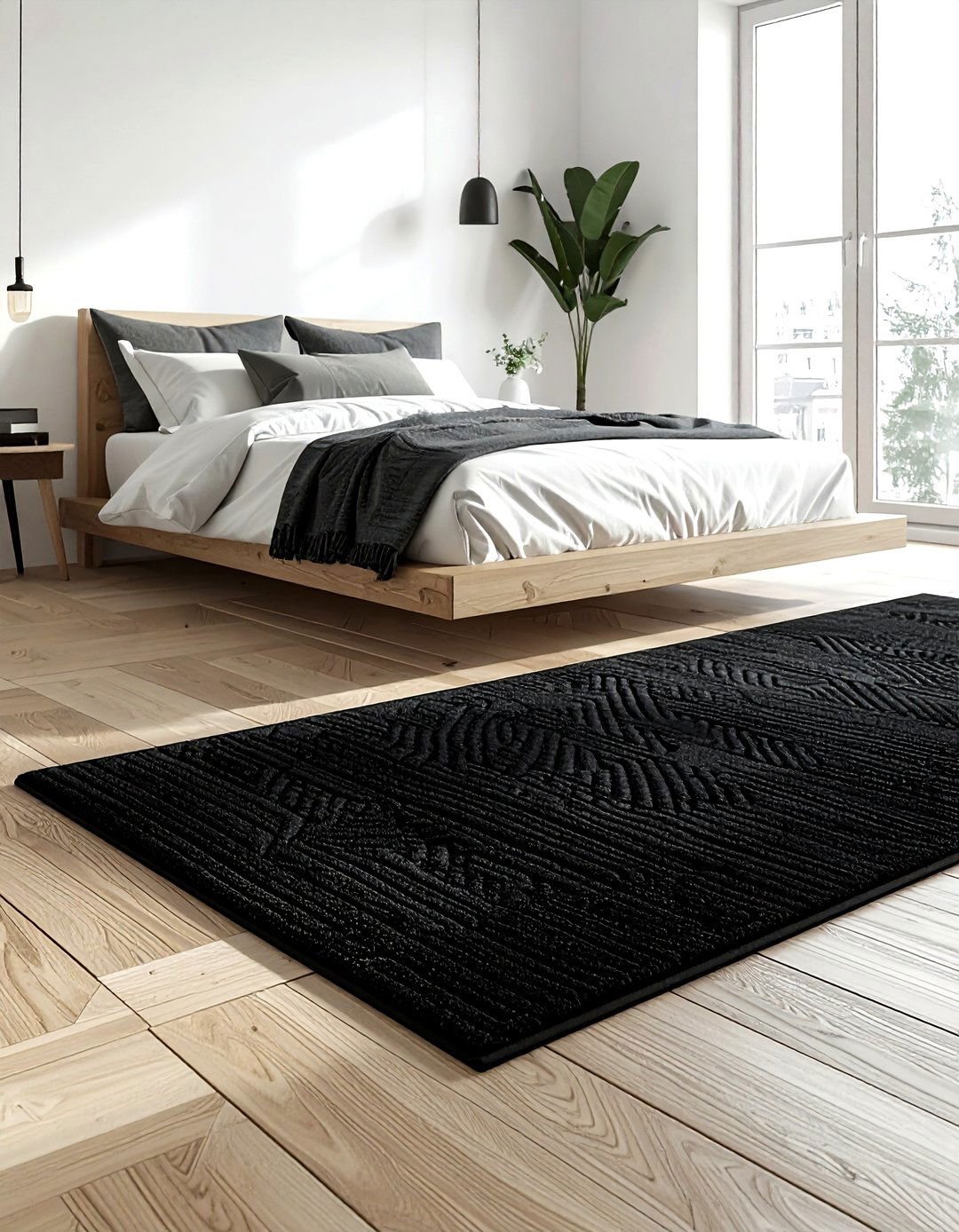 Black Textured Area Rugs - 30 black bedroom accessories ideas