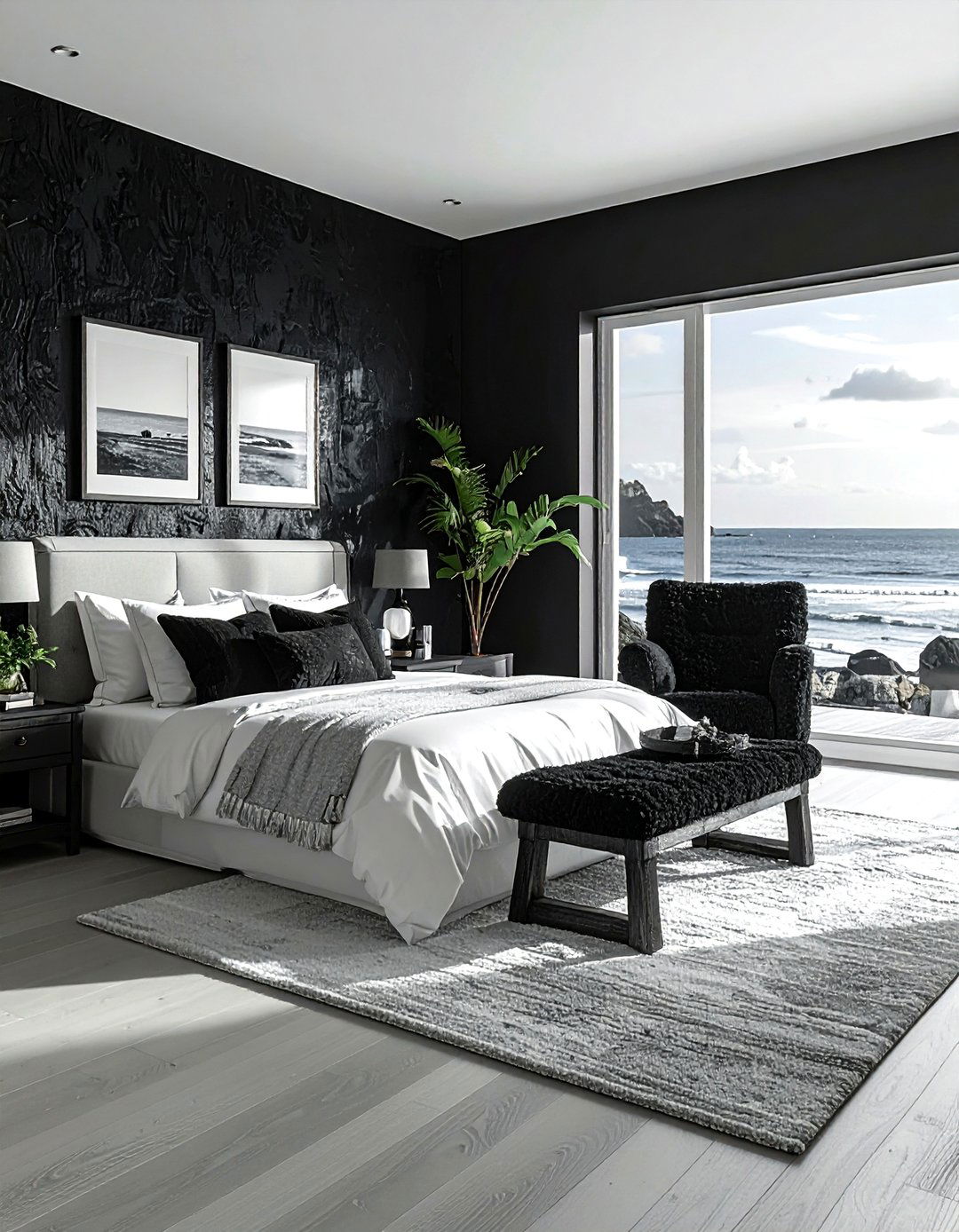 Black Textured Coastal Space - 30 coastal black bedroom ideas