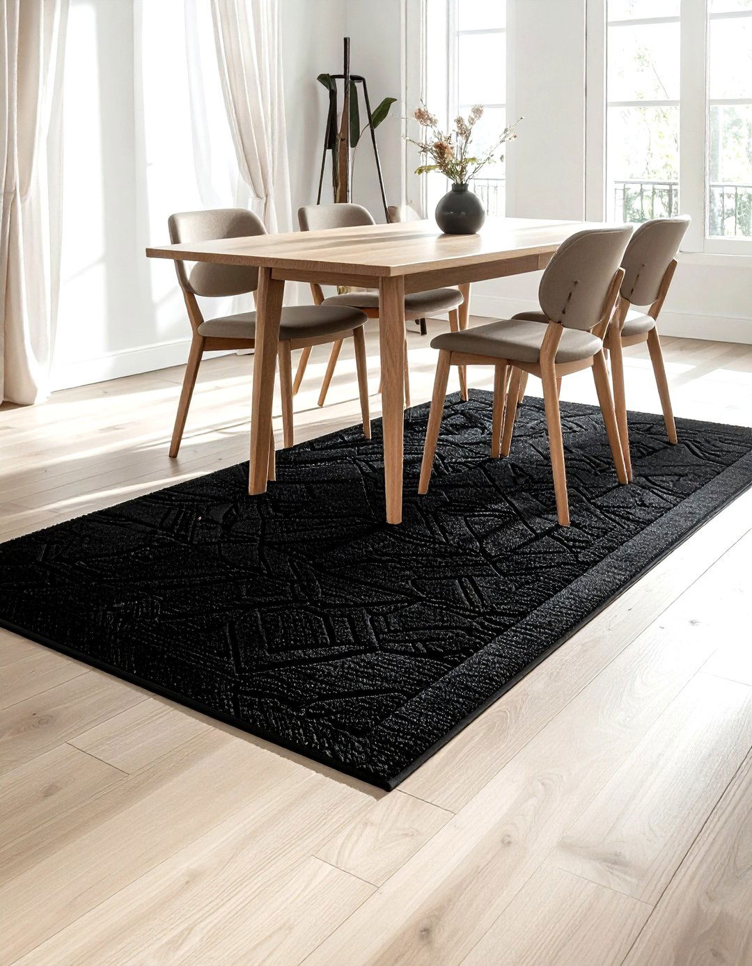 Black Textured Rug - 30 black dining room accessories ideas