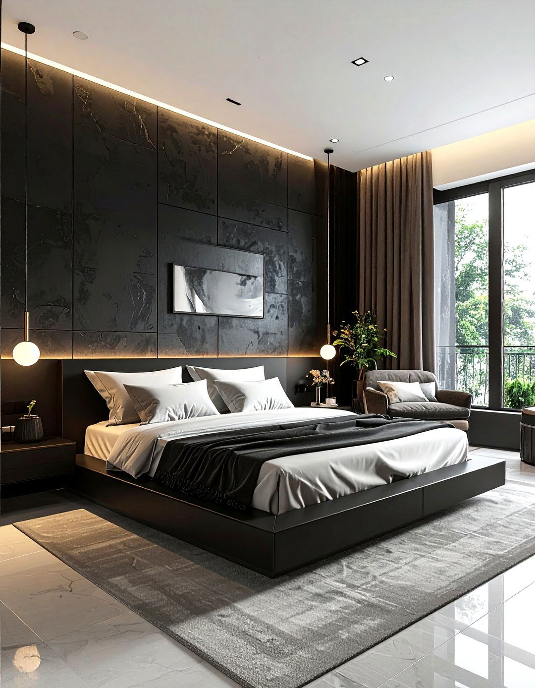 Black Textured Wall - 30 minimalist black bedroom ideas