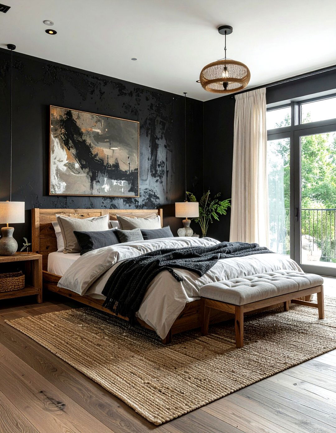 Black Textured Wall Bedroom - 30 rustic black bedroom ideas