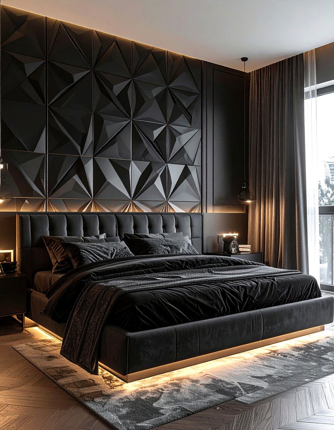 Black Textured Wallpaper - 30 contemporary black bedroom ideas