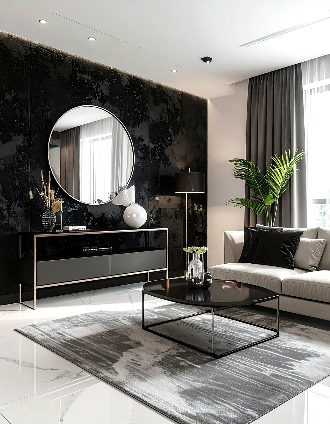 Black Textured Wallpaper - 30 dark black living room ideas