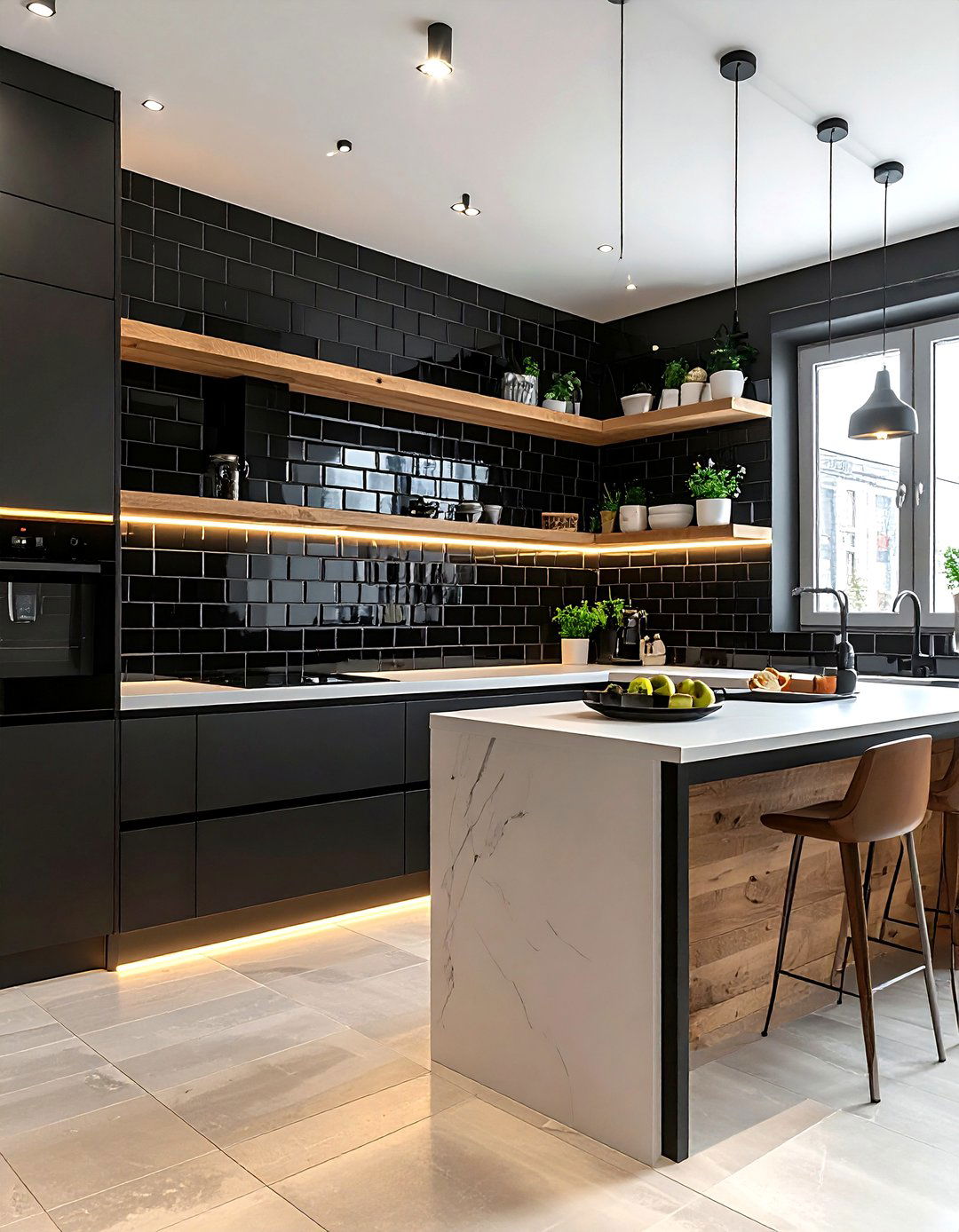 Black Tile Backsplash - 30 black accent kitchen ideas