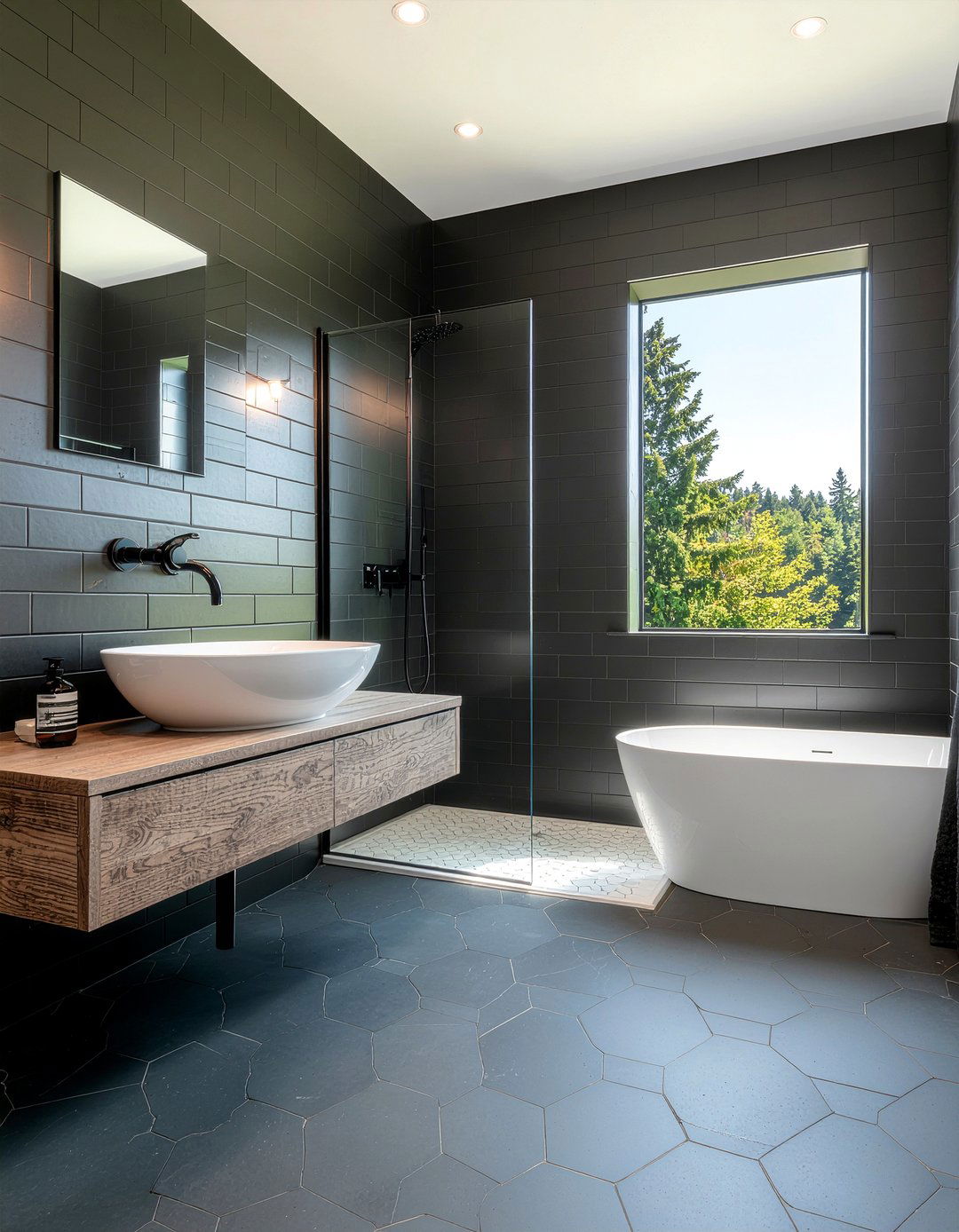 Black Tile Bathroom - 30 moody bathroom ideas