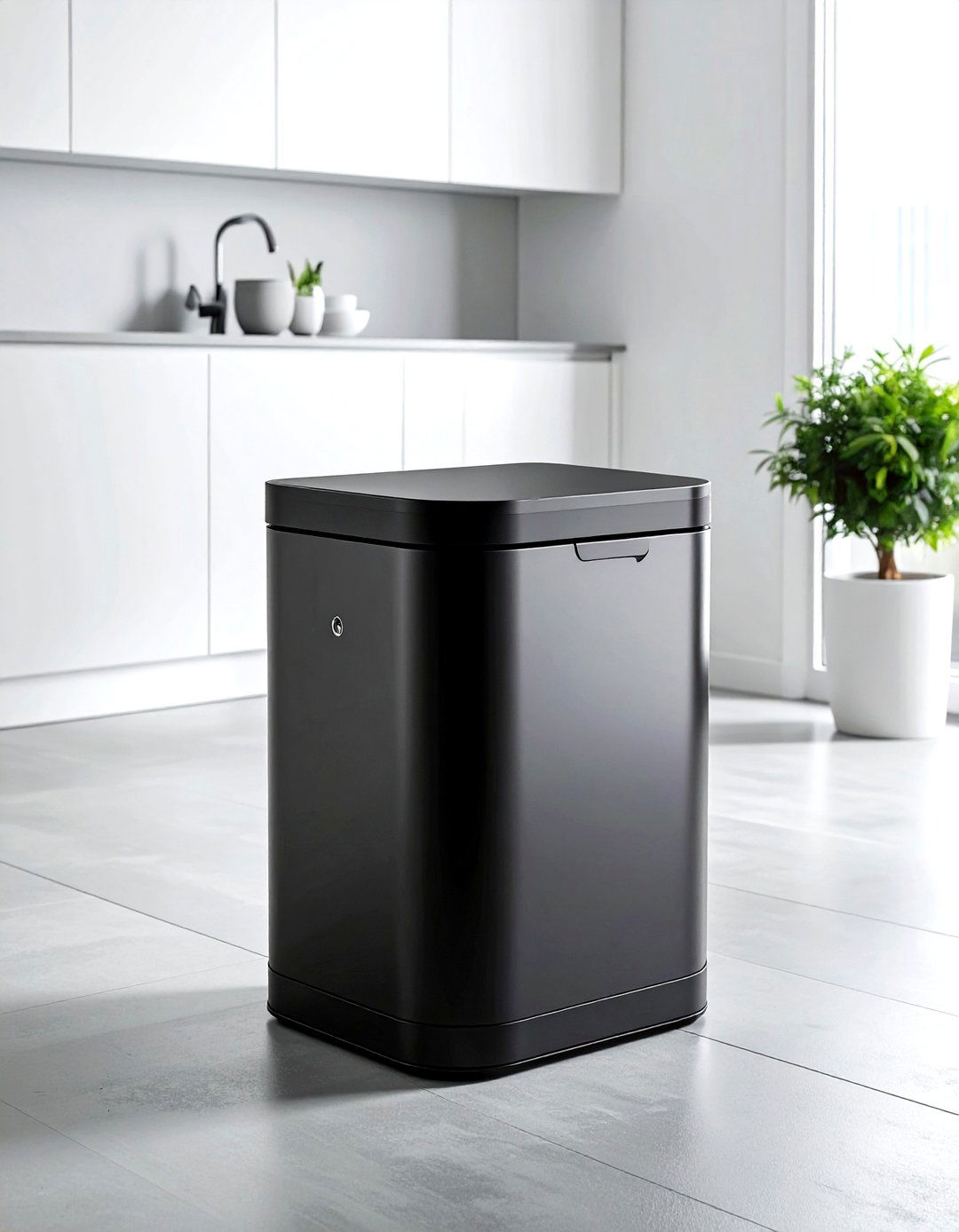 Black Trash Can - 30 black kitchen accessories ideas