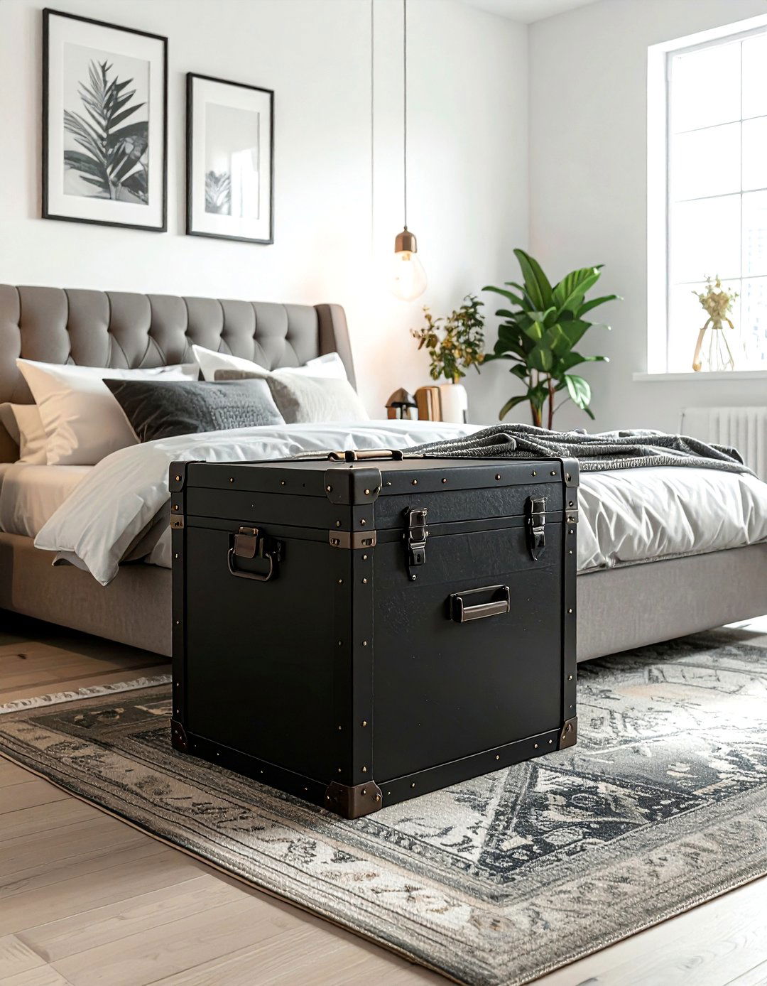Black Trunk Storage - 30 black bedroom accessories ideas