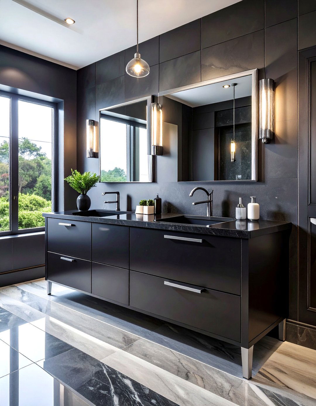 Black Vanity Chrome Accents - 30 black bathroom furniture ideas