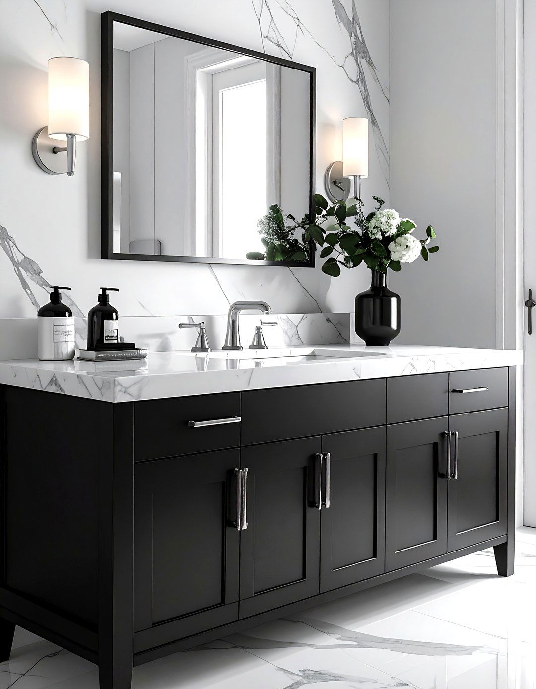 Black Vanity Polished Nickel Hardware - 30 polished nickel bathroom ideas