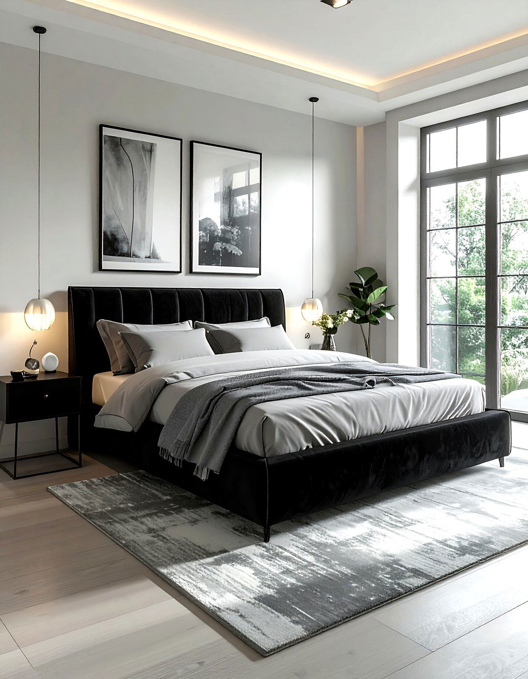Black Velvet Bed - 30 minimalist black bedroom ideas