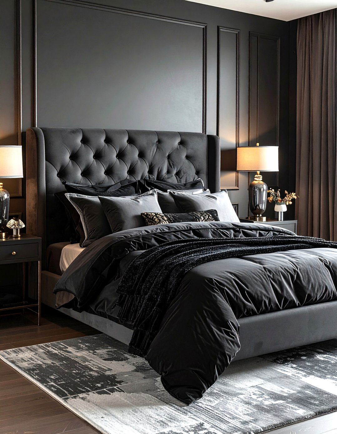 Black Velvet Bedding - 30 dark black bedroom ideas