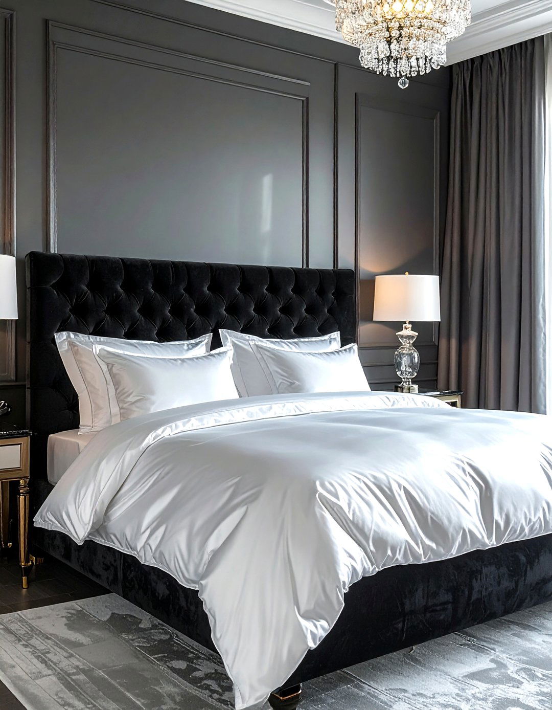 Black Velvet Headboard - 30 black bedroom design ideas