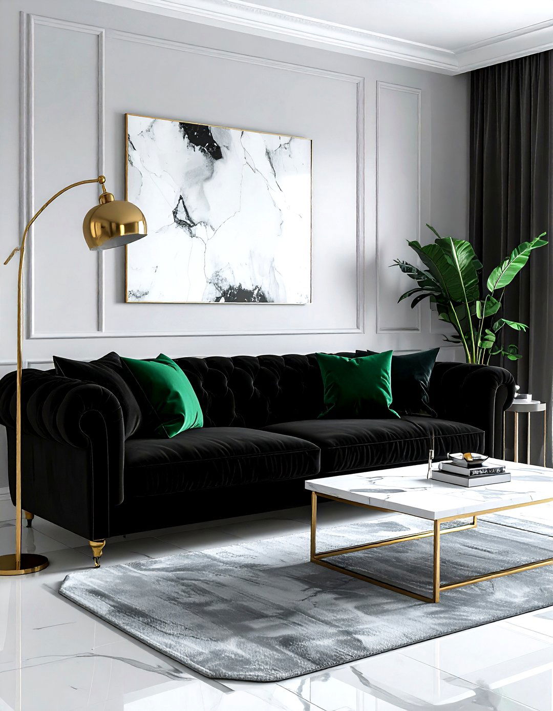 Black Velvet Sofa - 30 dark black living room ideas
