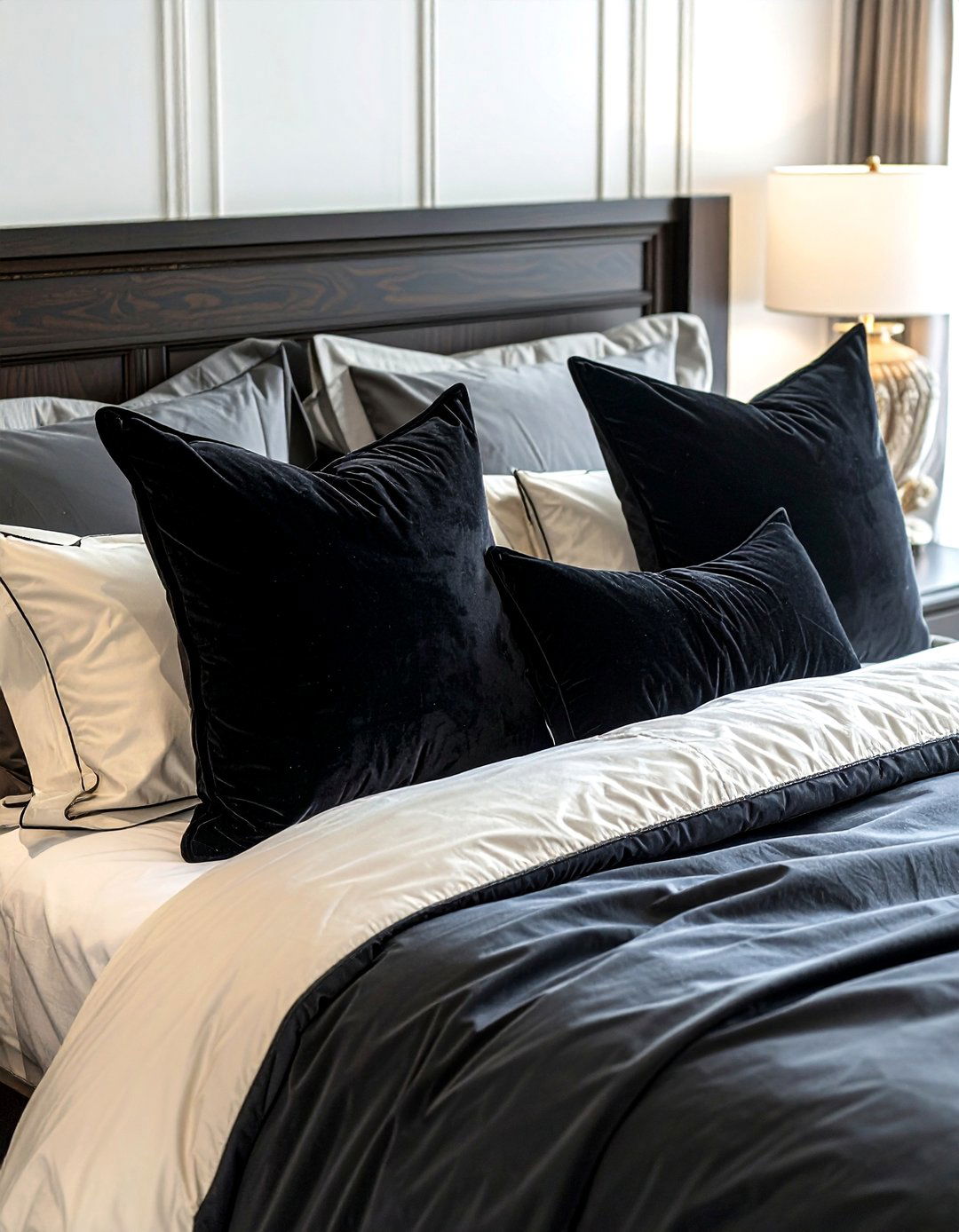 Black Velvet Throw Pillows - 30 black bedroom accessories ideas