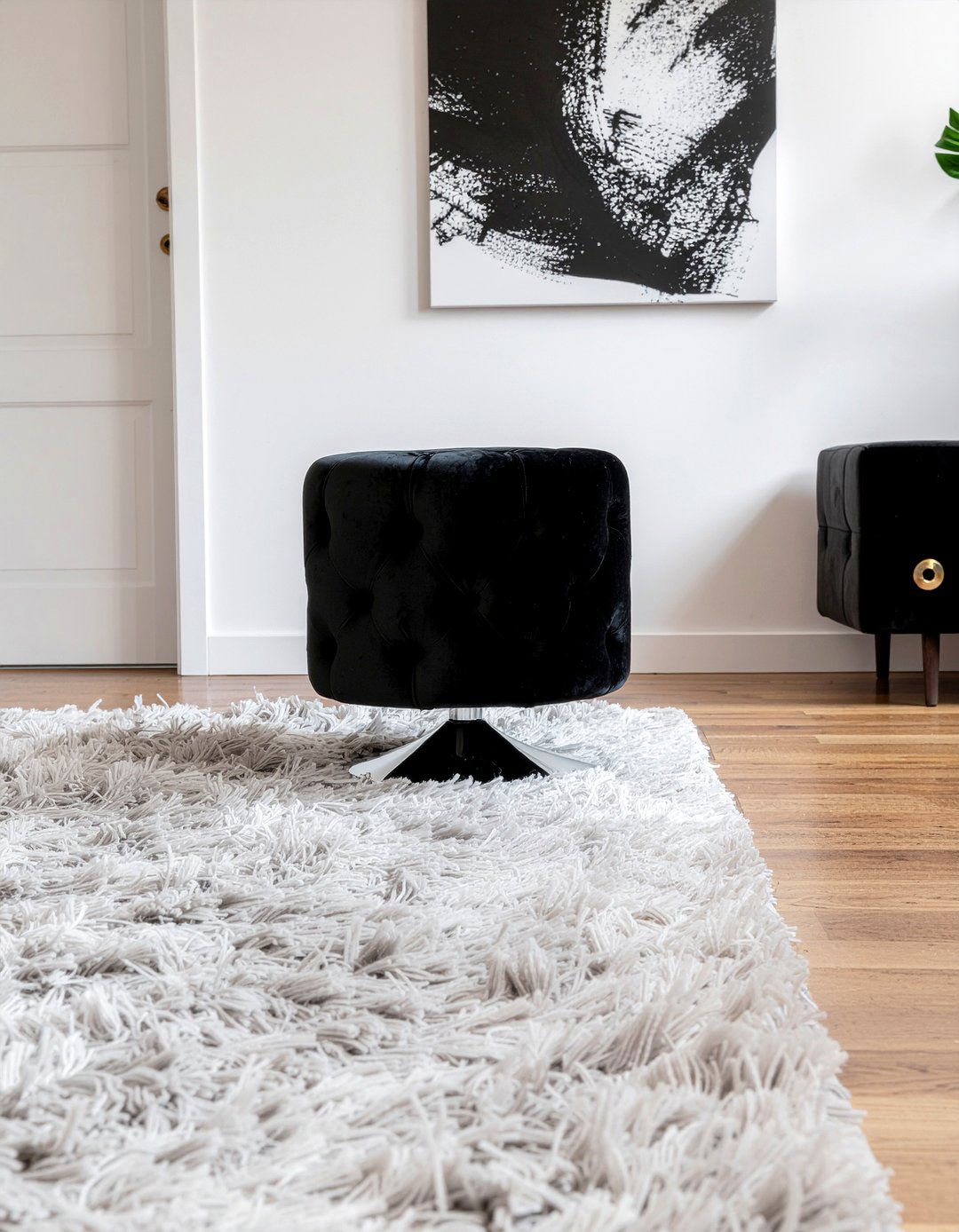 Black Velvet Tufted Ottoman - 30 living room tufted ottoman ideas