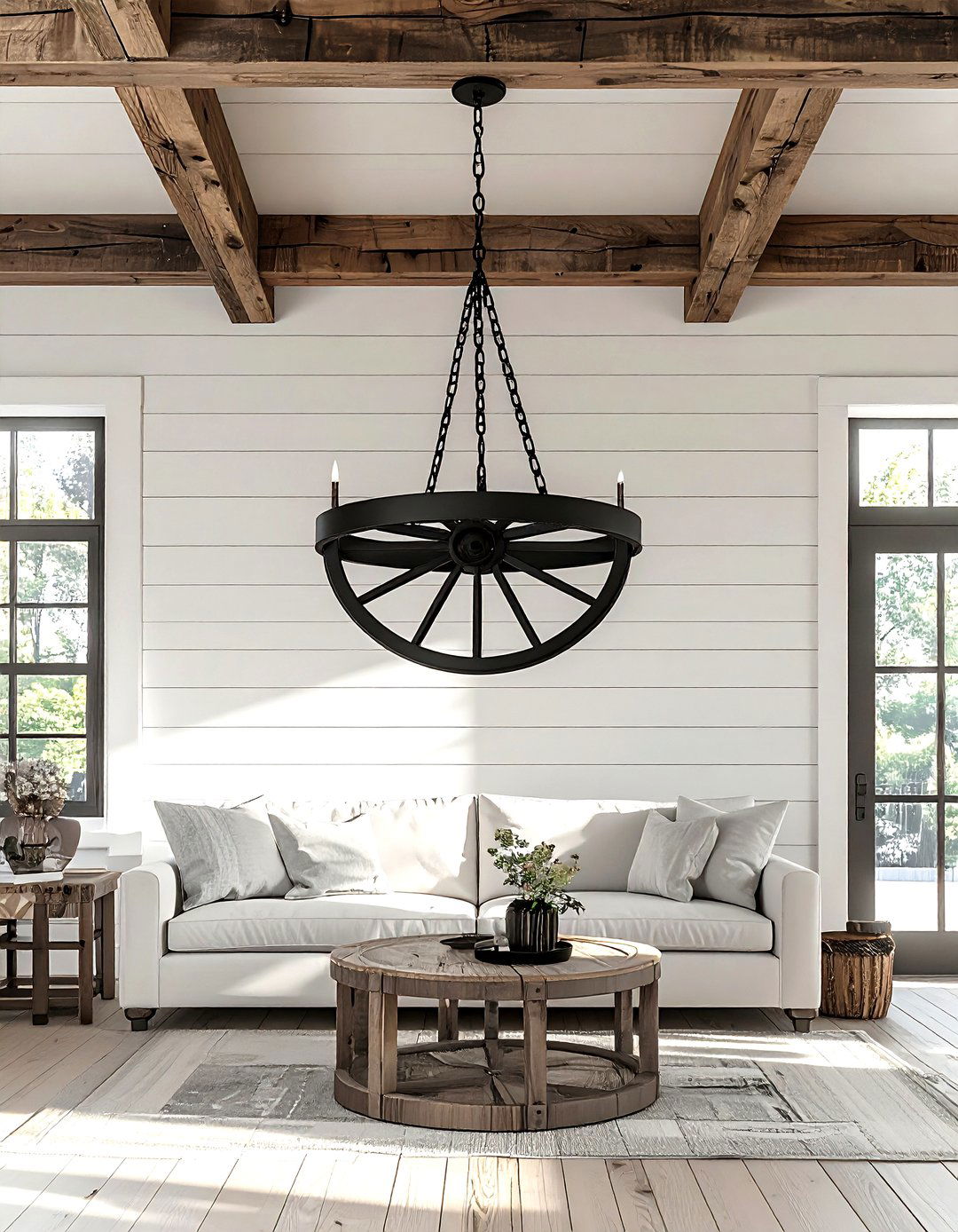 Black Wagon Wheel Chandelier - 30 living room chandelier ideas