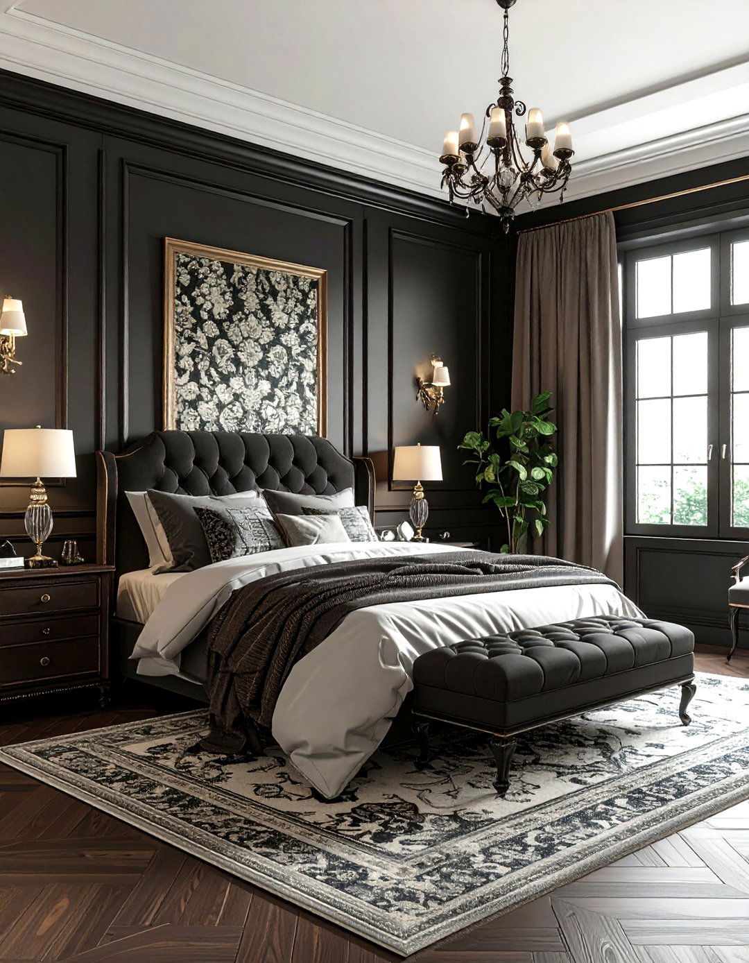Black Wainscoting Bedroom - 30 dark black bedroom ideas