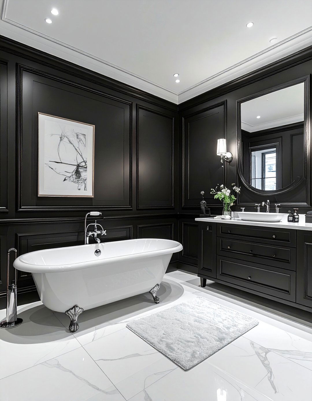 Black Wainscoting Panel - 30 black bathroom design ideas