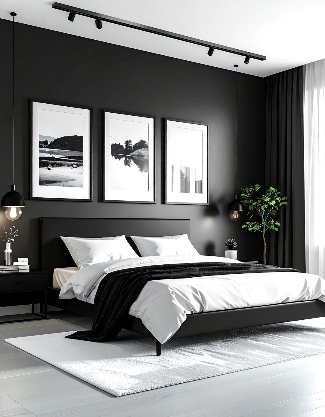 Black Wall Art - 30 minimalist black bedroom ideas